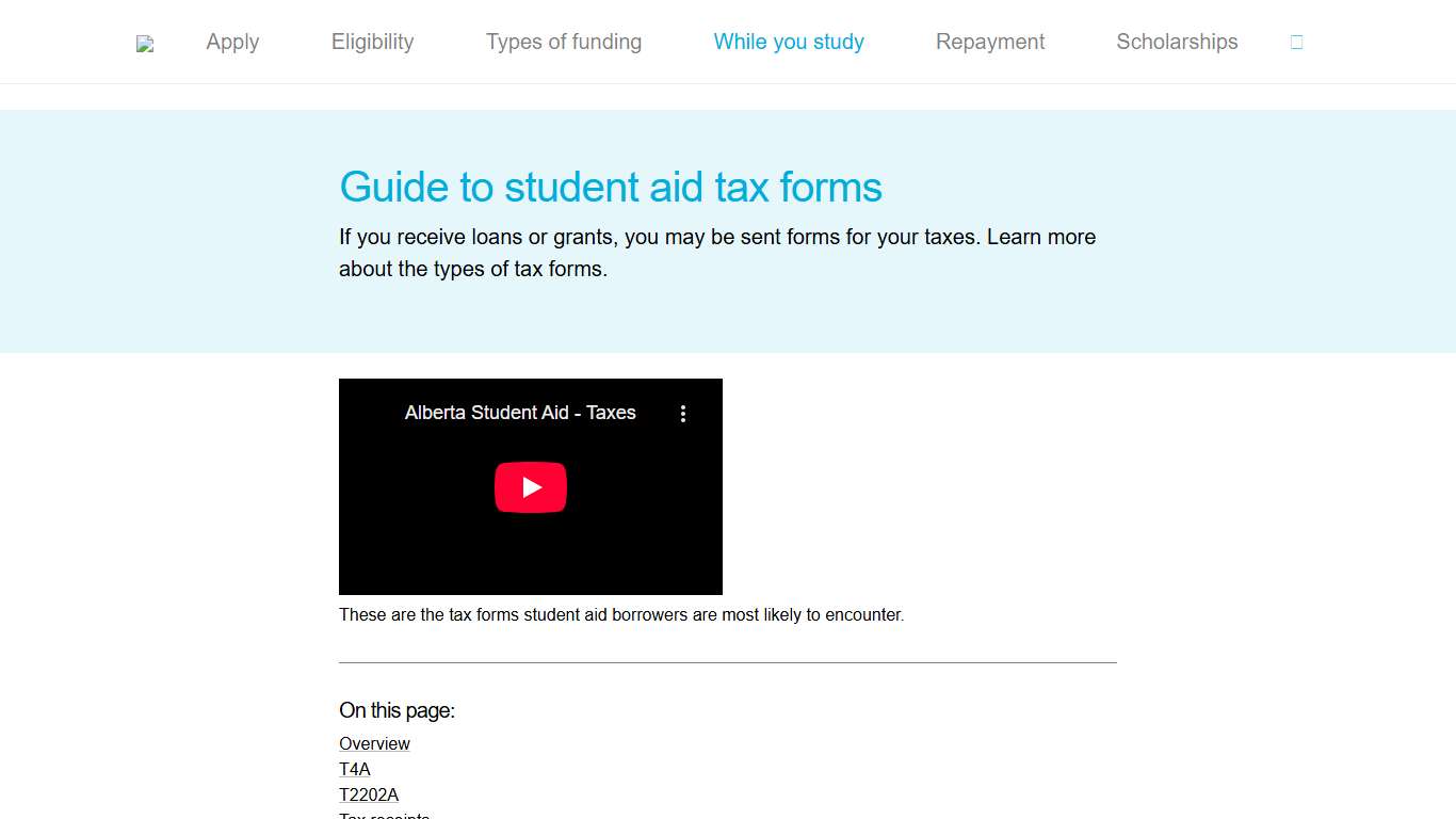 Guide to student aid tax forms | Alberta Student Aid