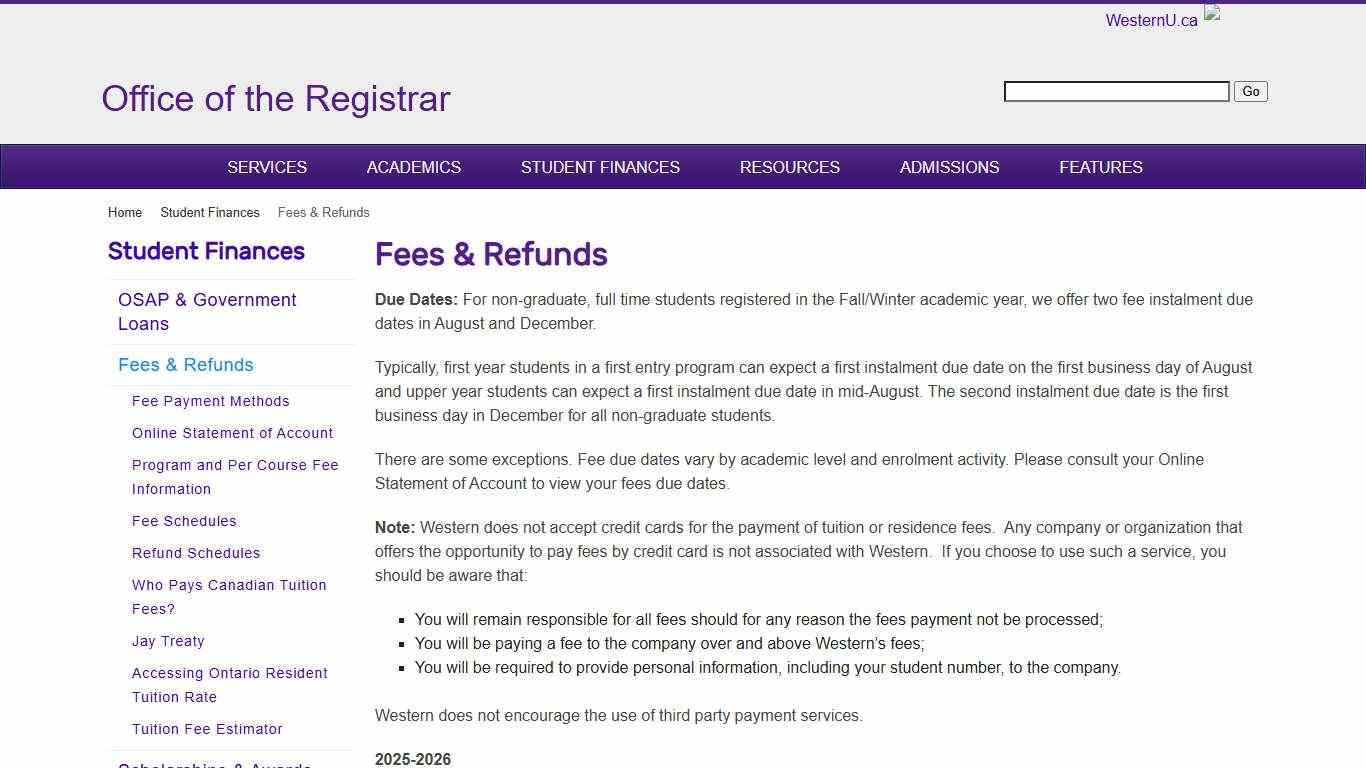 Fees & Refunds - Office of the Registrar - Western University